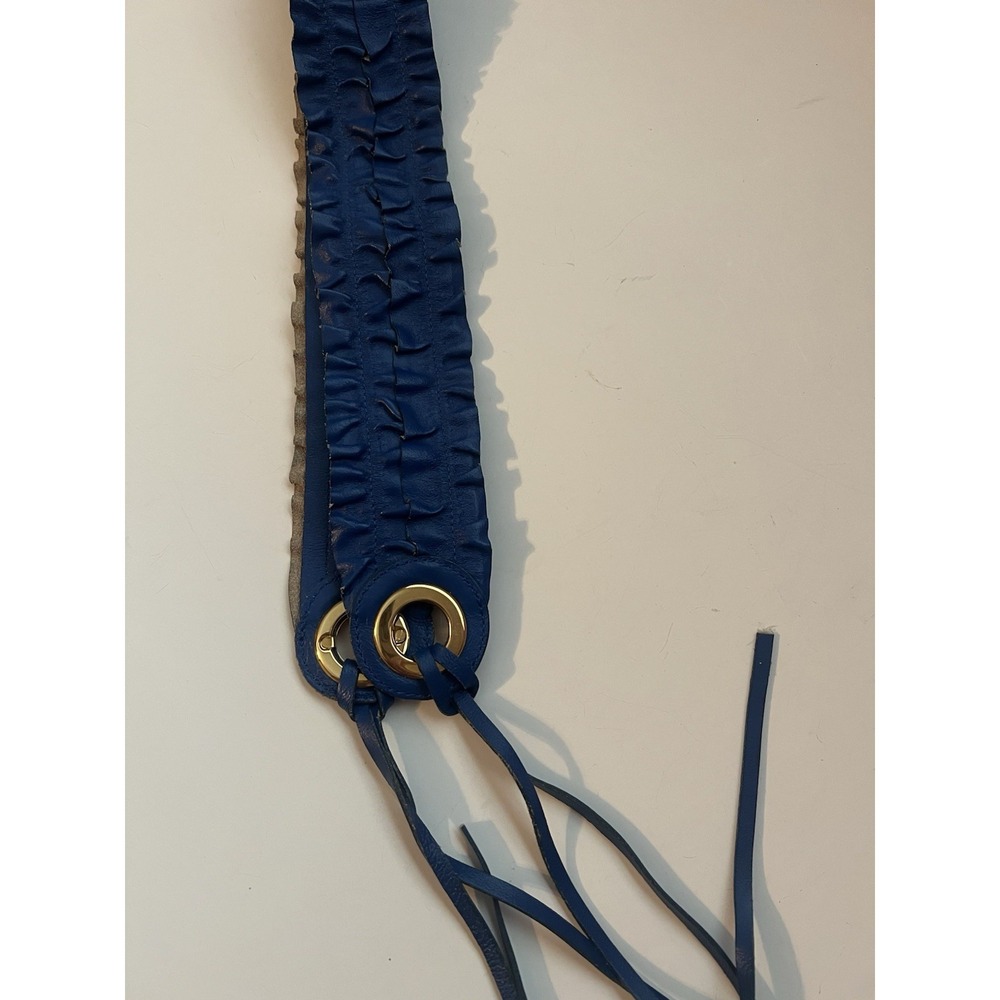 Rare Vintage 80's Women's Vicoga Blue Leather Tie Corset Belt Size 80 Up to 31"